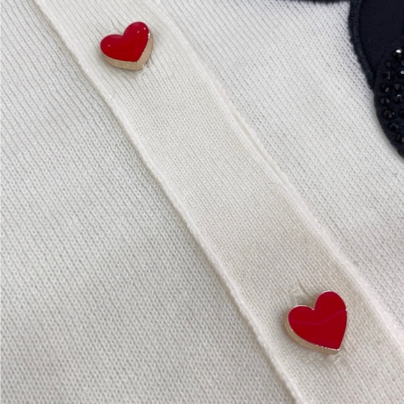 Alice + Olivia Cream Cardigan with Red and Black Design - Picture 5 of 5